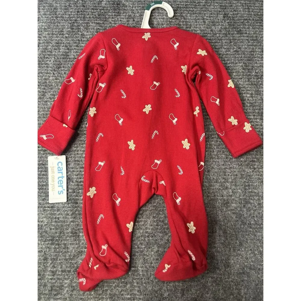 Carter's 3M Red Cotton Footed Christmas One-Piece Sleeper 2-Way Zip